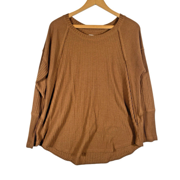 Maurices 24/7 Shirt Top Size Large Womens Thermal Waffle Weave Brown Boho Casual - Picture 1 of 9